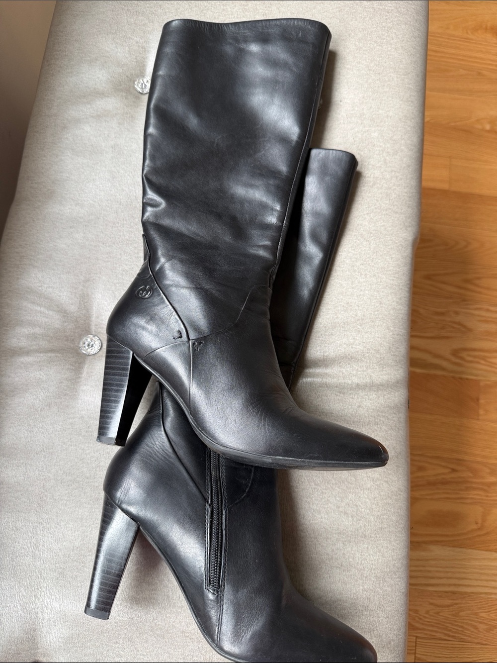 Gerry Weber Women's Black Leather Knee-High Heeled Boots